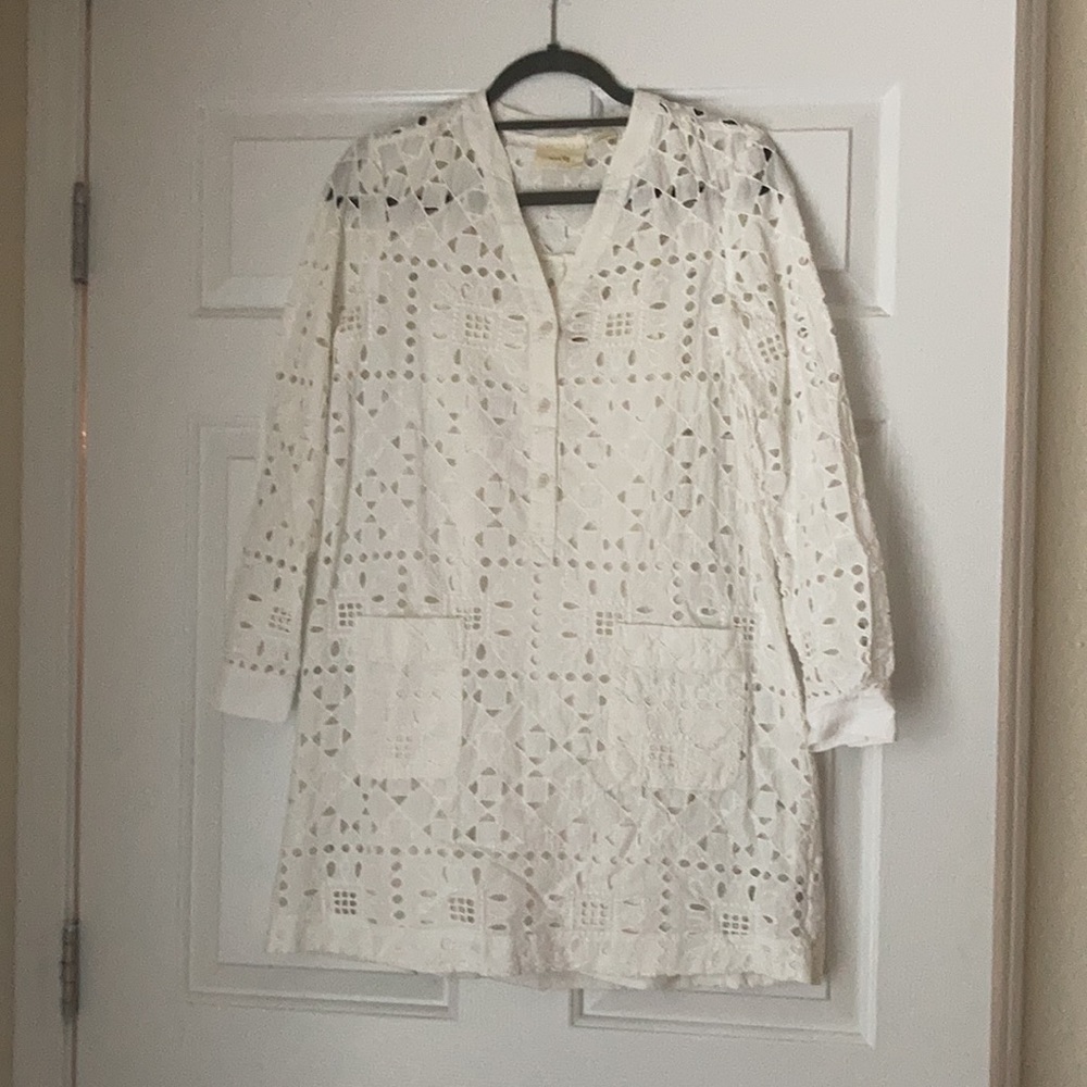 Anthropologie Maeve Geo Eyelet Shirtdress